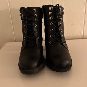 Black Faux Leather High Heel Hiker Boot (Worn Once)
